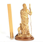 Good Shepherd statue hand carved from Bethlehem olive wood, 18.5 inch detail of the carved figure