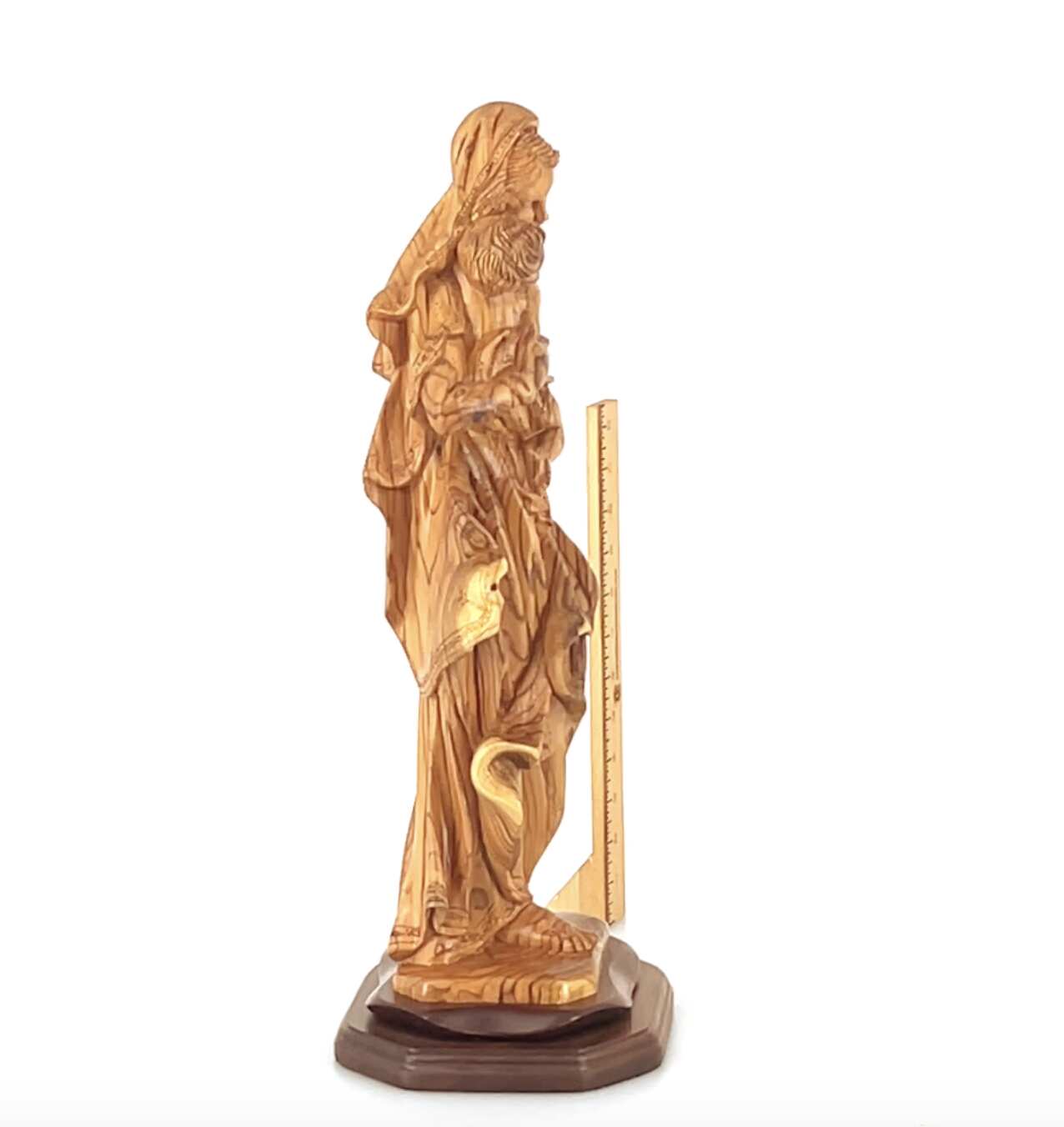 Virgin Mary olive wood statue from Bethlehem hand carved, 20.5 inch detail of the carved figure