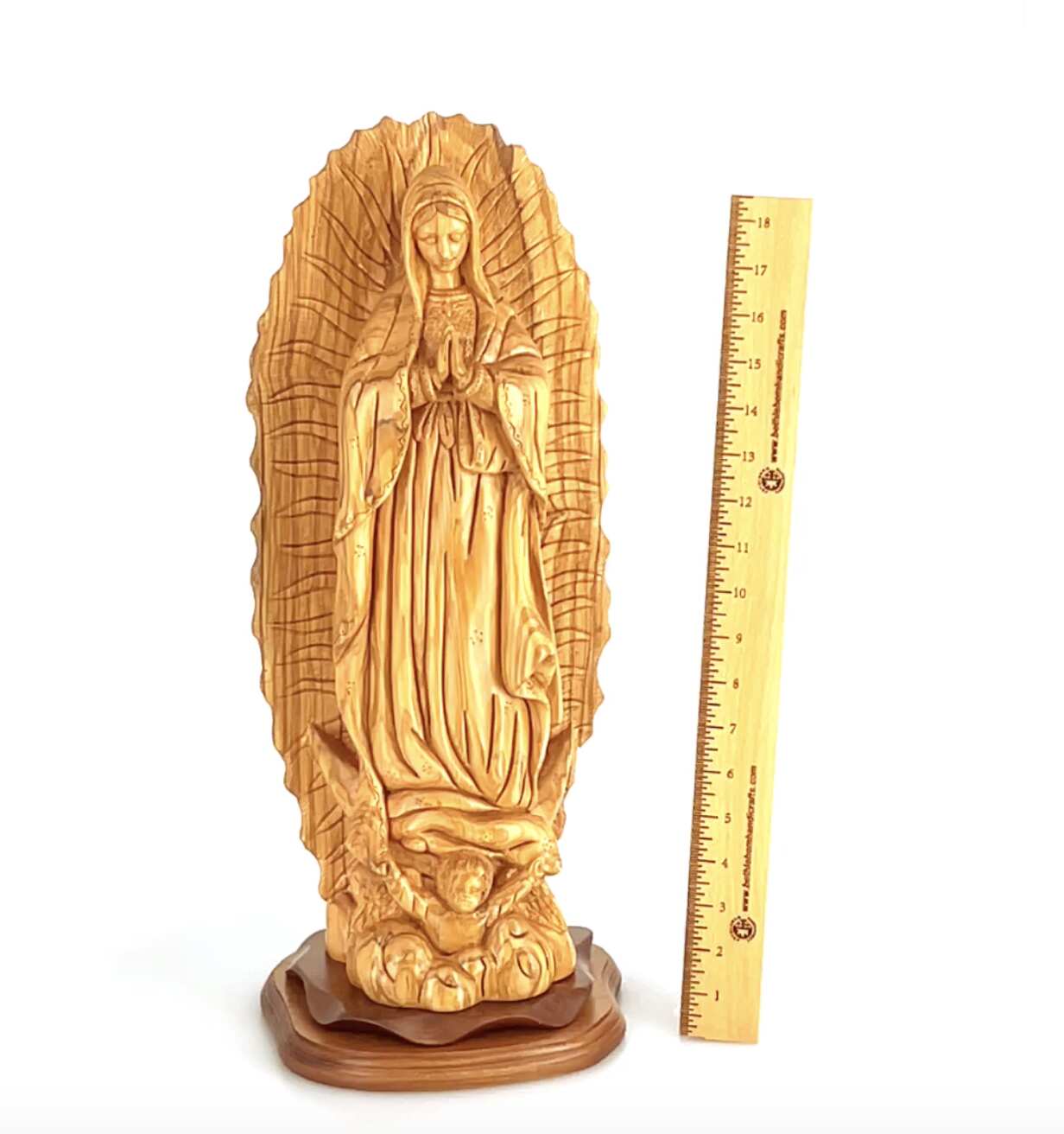 Virgin Mary “Our Lady of Guadalupe” Statue, 20.7" Carving from Holy Land Olive Wood