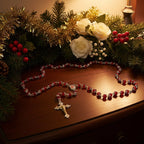 Olive wood rosary hand made in Bethlehem Holy Land, 22.4 inch front view of the olive wood masterpiece