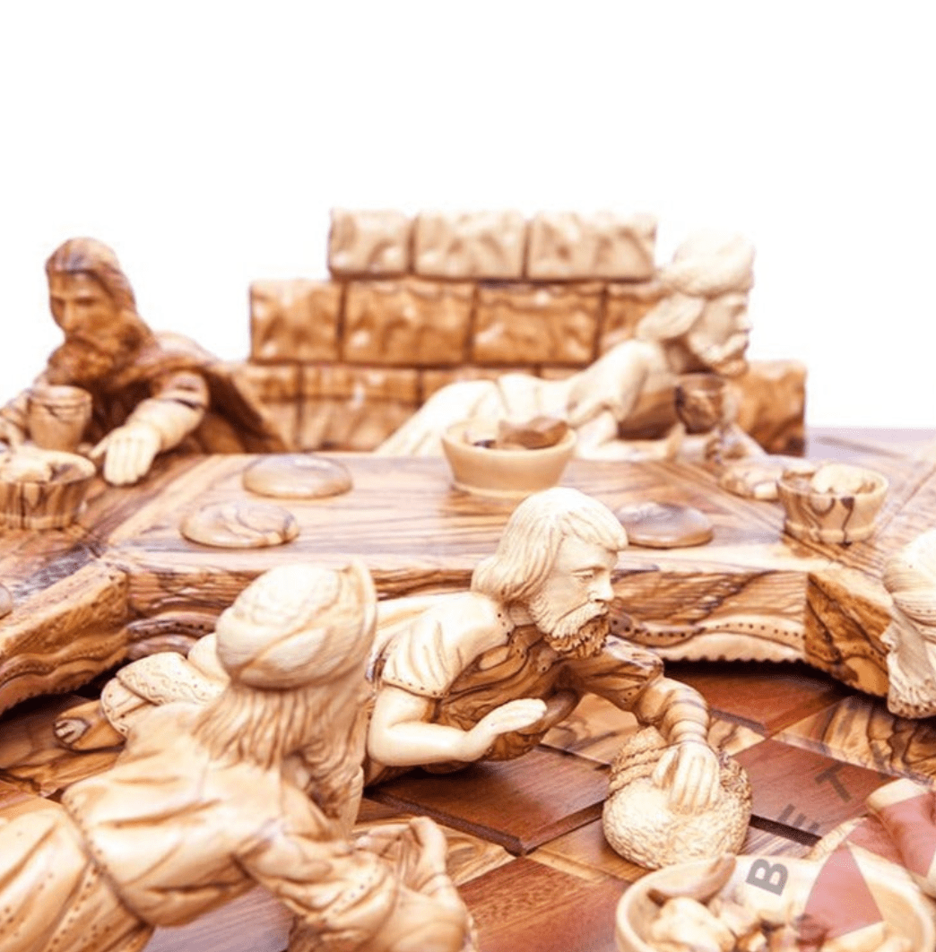 Art Decor of The Last Supper Masterpiece Wood Carving, Sculptured from Olive Wood in the Holy Land, Unique Carved Image of Jesus Christ and his Disciples Celebrating the Passover, Biblical Inspired Art for Home