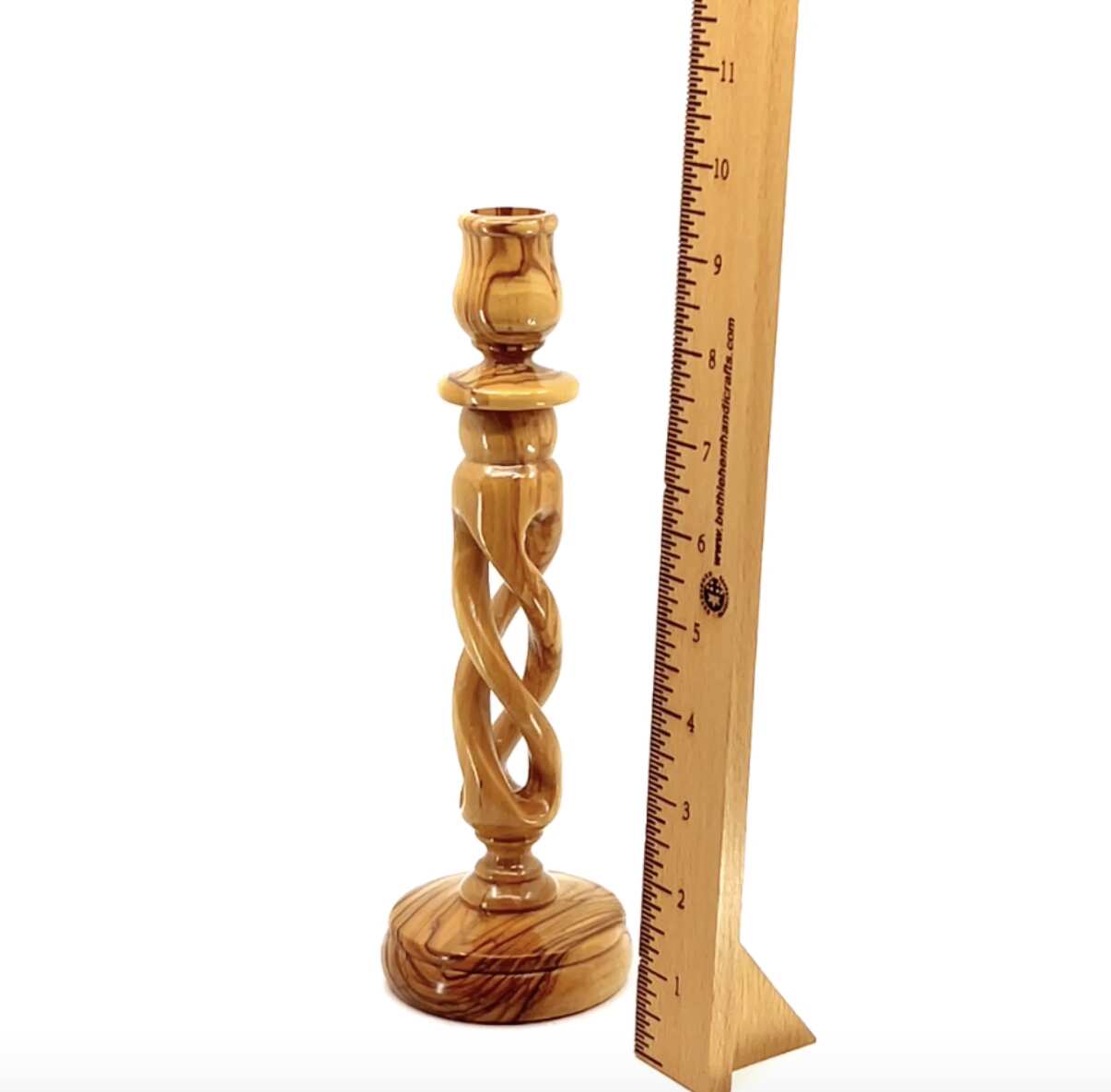 Candle Holder with Hollow Twist, 9.3" Tall from Holy Land Olive Wood