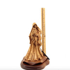 Virgin Mary olive wood statue from Bethlehem hand carved, 10 inch close up showing the olive wood grain