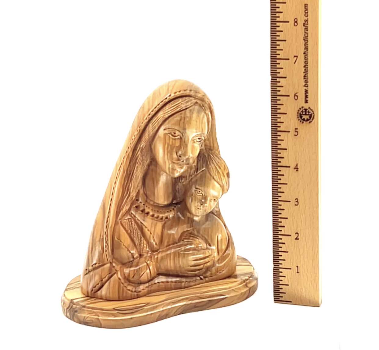 Virgin Mary with Holy Child Bust Carving, 6.5" Carved from the Holy Land Olive Wood