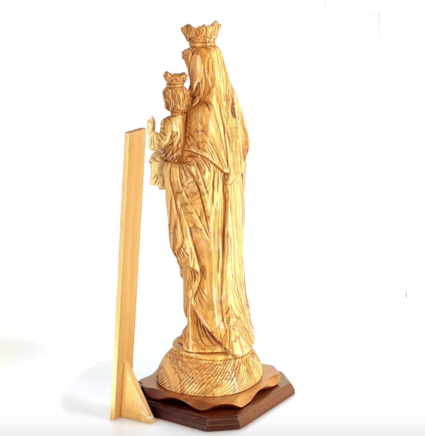 Our Lady of Mount Carmel olive wood statue from Bethlehem hand carved, 17.3 inch scale reference view
