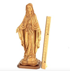 Our Lady olive wood statue from Bethlehem hand carved, 22.8 inch side angle of the olive wood sculpture