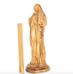 Virgin Mary olive wood statue from Bethlehem hand carved, 24.8 inch back view of the olive wood sculpture