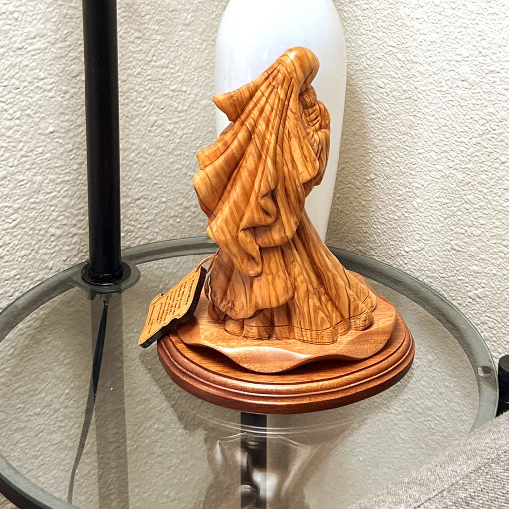 Virgin Mary olive wood statue from Bethlehem hand carved, 10 inch natural light photo of the piece