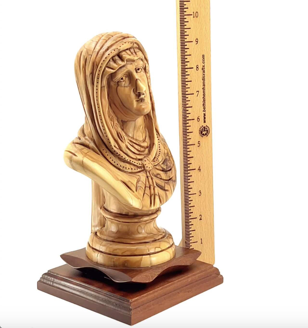 Bust of Virgin Mary's Head 10" , Wooden Sculpture from Holy Land
