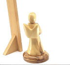 Angel olive wood statue hand carved in Bethlehem, 5.1 inch detail of the carved figure