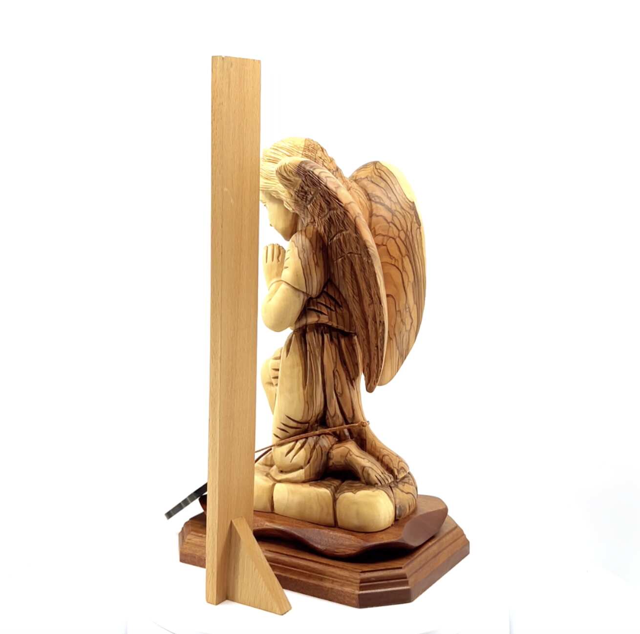 Guardian Angel Praying Carving 10.5" Hand made from Holy Land Olive Wood