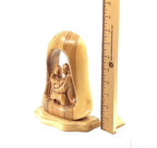 Olive wood nativity scene hand carved in Bethlehem, 7.3 inch close detail of the hand carved work