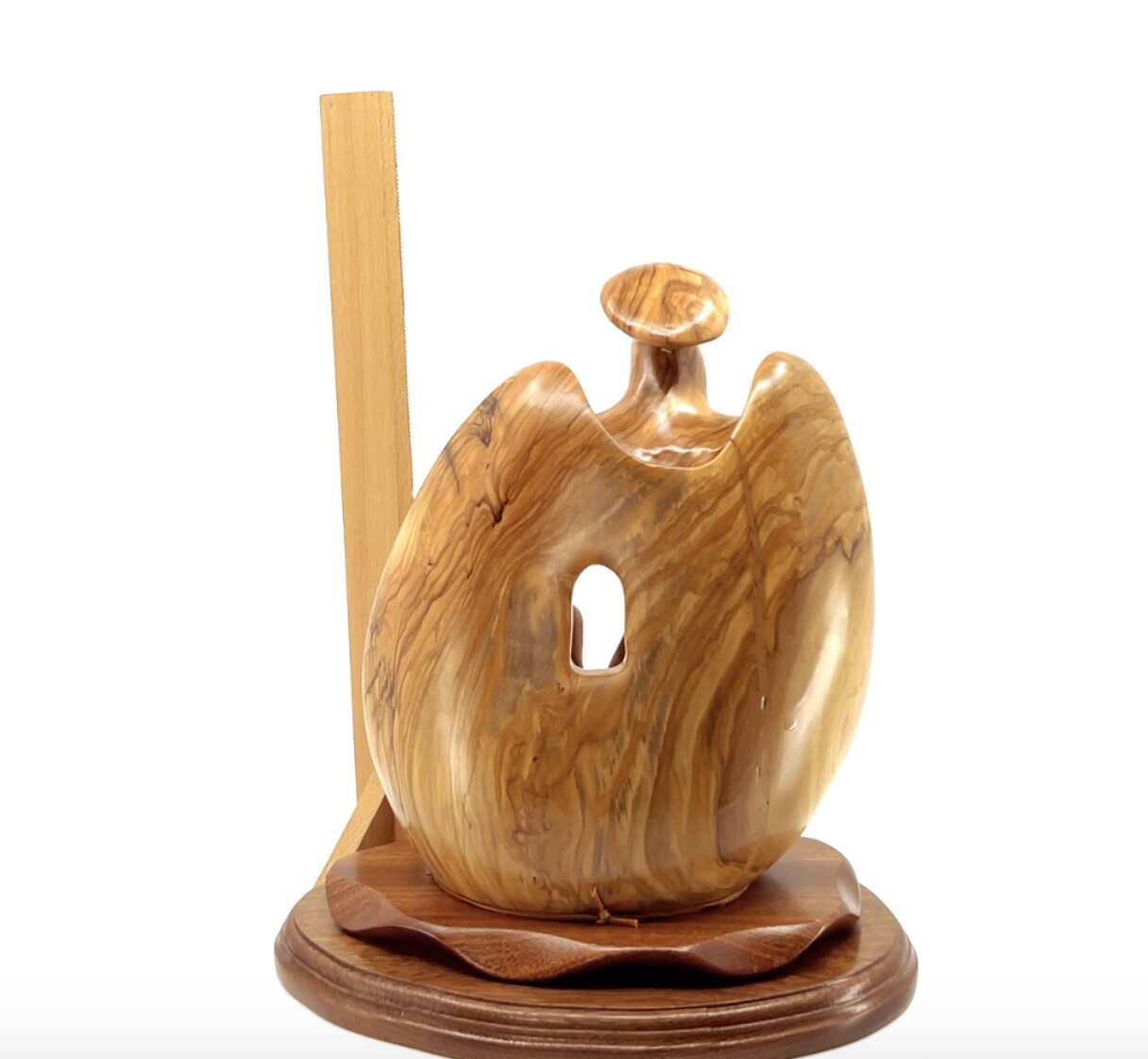 Holy Family with Angel Nativity, 10.2" Carved Abstract Olive Wood Statue from Holy Land