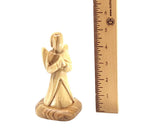 Angel olive wood statue hand carved in Bethlehem, 5.1 inch back view of the olive wood sculpture
