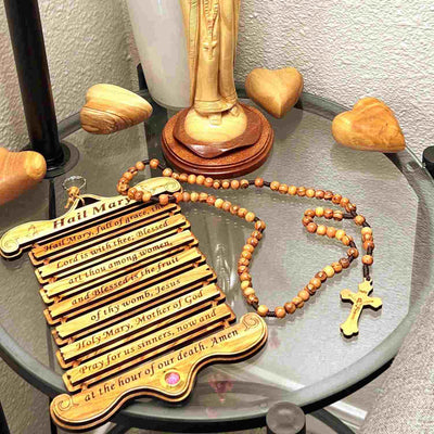 7 Decade Wooden Rosary, Seven decades of Olive Wood Beads on Cord Rope