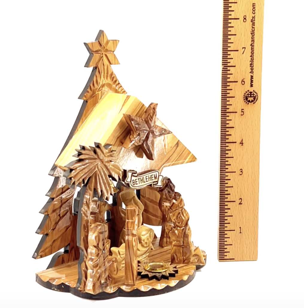 Nativity Scene Music Player, 7.5" Olive Wood from Holy Land ( Plays Starry Night)