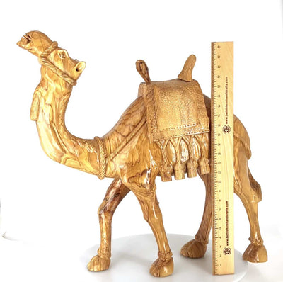 Camel Masterpiece Carving, 26" Tall, Large Olive Wood from Holy Land