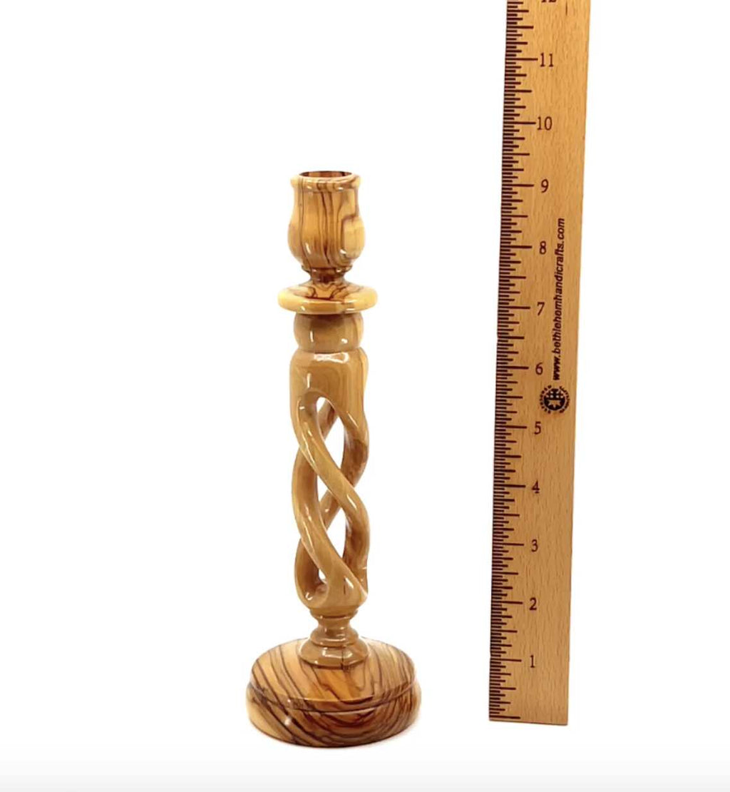 Candle Holder with Hollow Twist, 9.3" Tall from Holy Land Olive Wood