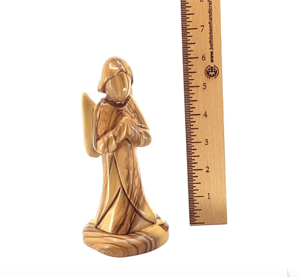 Angel Praying with Wings Carving, 6.7" Olive Wood Nativity Figurine