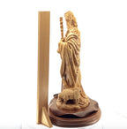Jesus Christ "The Good Shepherd" Statue, 12.6" Carved from Holy Land Olive Wood in Bethlehem