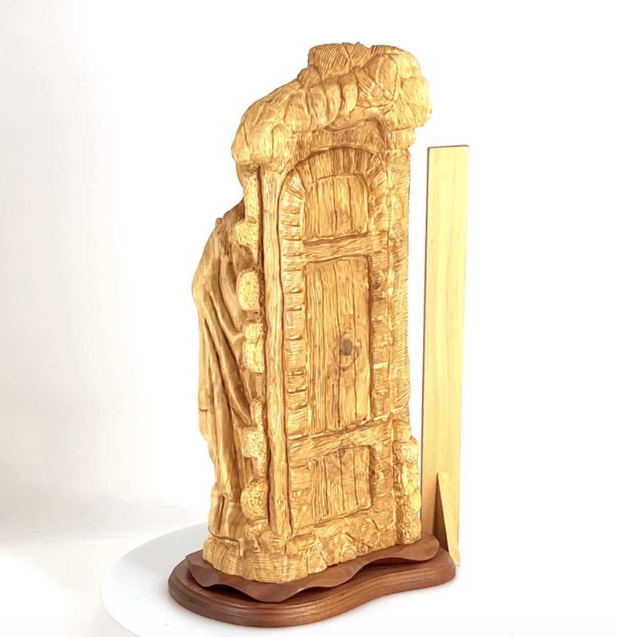 Jesus Christ "Knocking at the Door" Sculpture, 22.3" Olive Wood Carving from Holy Land