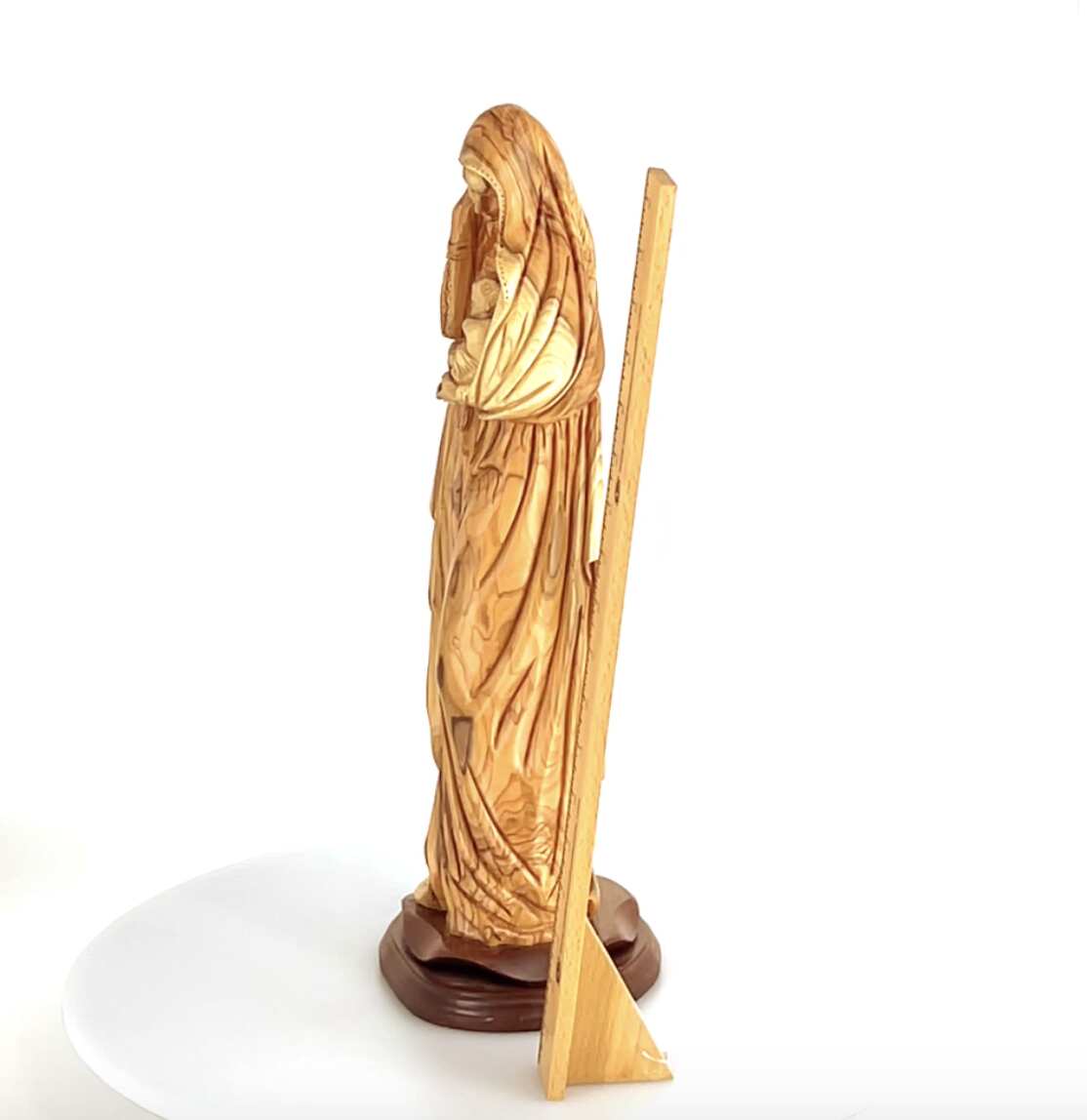 Virgin Mary with Baby Jesus, 19.3" Carved from the Holy Land Olive Wood