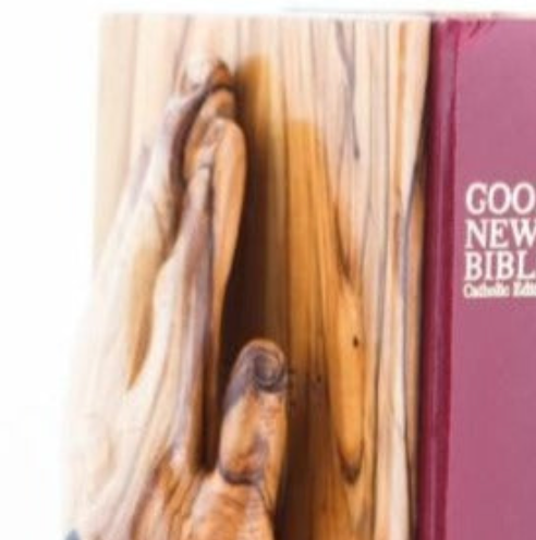 Carved Wooden Hands with Unique Wood Grain Pattern, with Bible