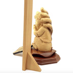 religious olive wood statue hand carved in Bethlehem, 6.5 inch three quarter view of the religious piece