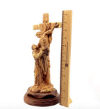 Jesus Christ olive wood wall cross from Bethlehem, 13.2 inch three quarter view of the religious piece