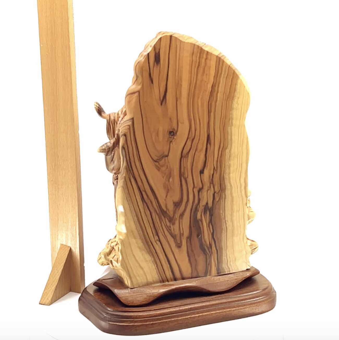 Jesus Christ statue hand carved from Bethlehem olive wood, 10.5 inch scale reference view