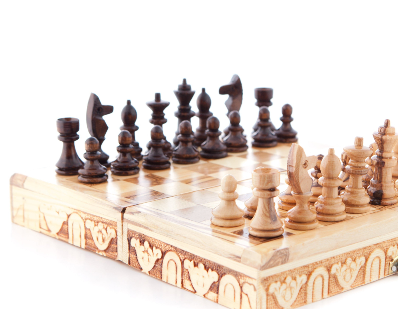 Hand Made Chess Board and Set with Carved Pieces, Folding Portable Travel Board Made from Olive Wood