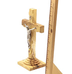 Standing Crucifix, 7.3", Holy Land Olive Wood with Soil in Glass Capsule