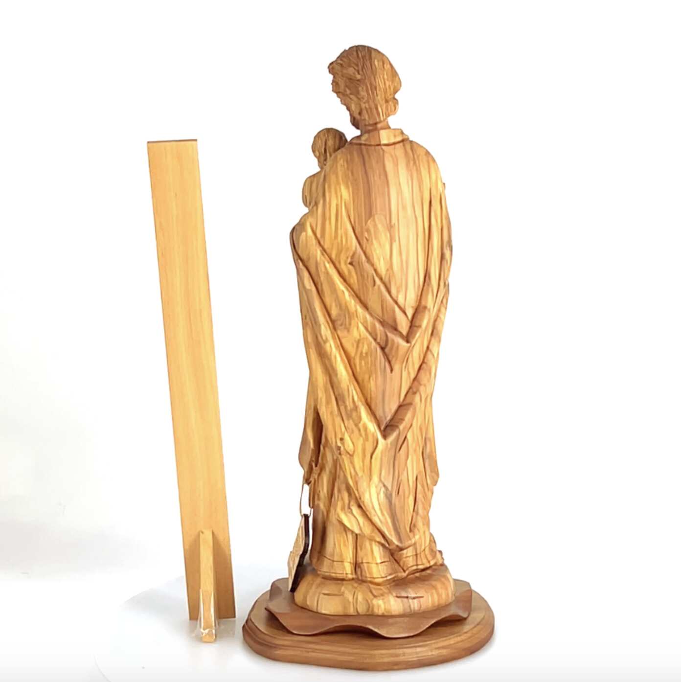 Jesus Christ statue hand carved from Bethlehem olive wood, 25.6 inch scale reference view