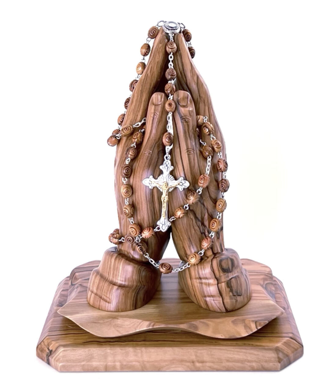 Grooved Wooden Bead Rosary, Centerpiece with Holy Land Soil