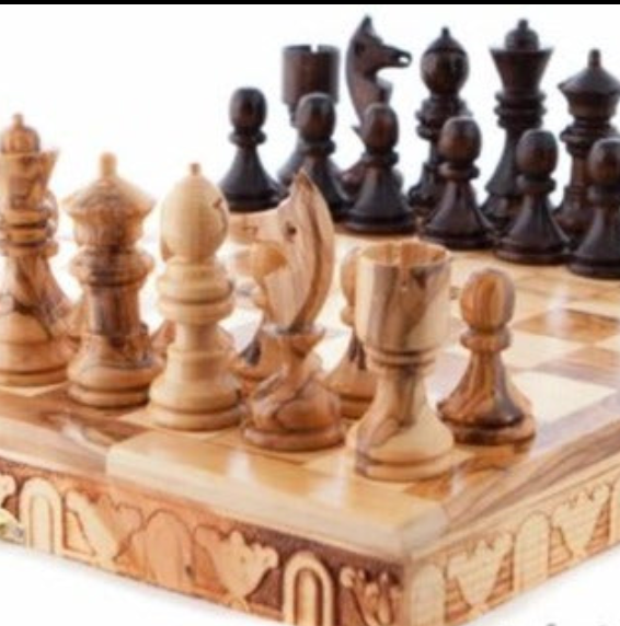 Olive Wood Hand Made Chess Board and Hand Carved Chess Pieces, Folding Travel Size