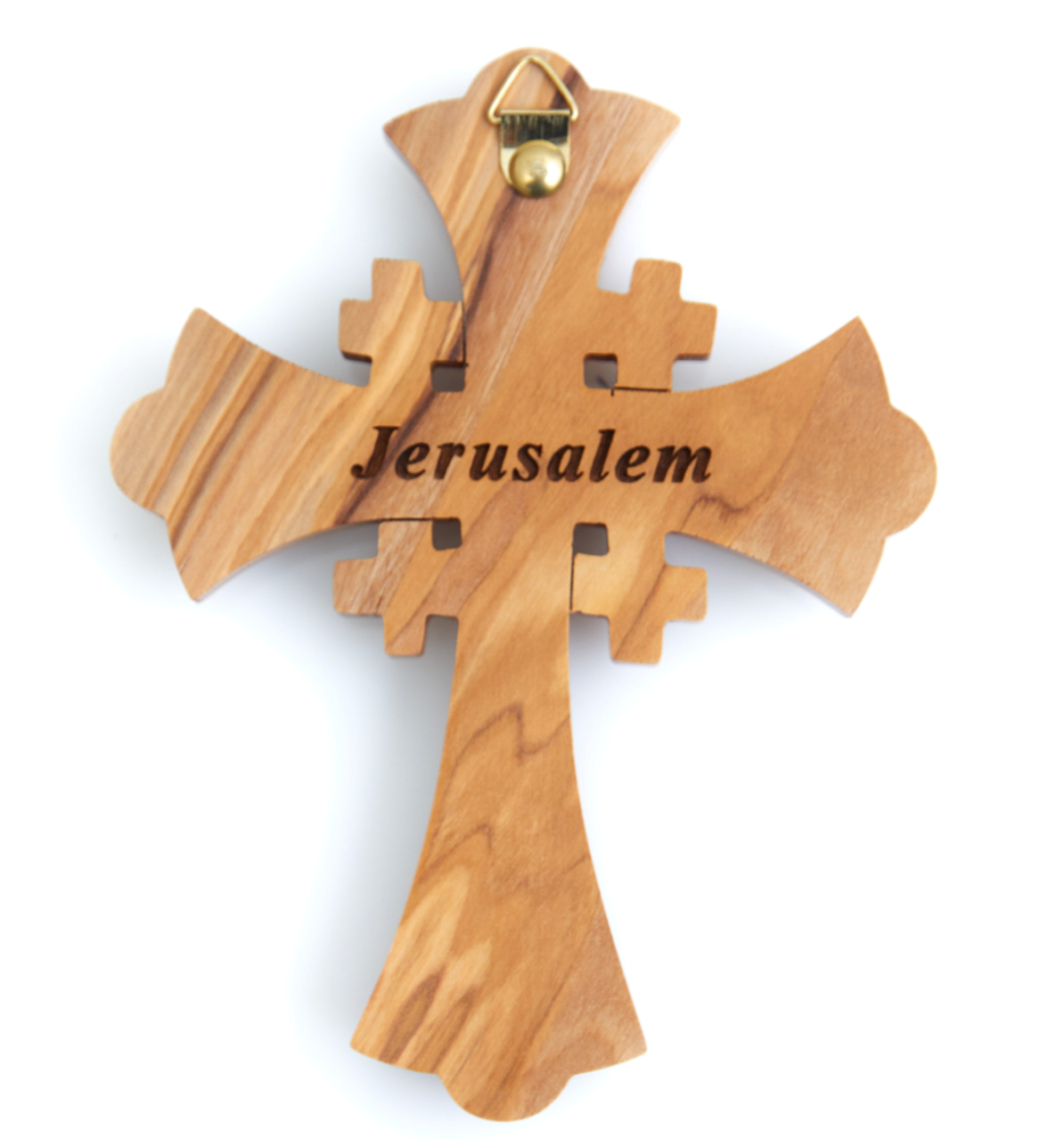 Wooden Wall Hanging Cross with Silver Plated Jesus Christ Corpus, INRI, Jerusalem Engraved on Back, Hand Made, 4 crosses