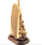 Jesus Christ statue hand carved from Bethlehem olive wood, 10.5 inch top angle showing detail of the craftsmanship