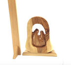 Olive wood nativity scene hand carved in Bethlehem, 7.3 inch back view of the olive wood sculpture