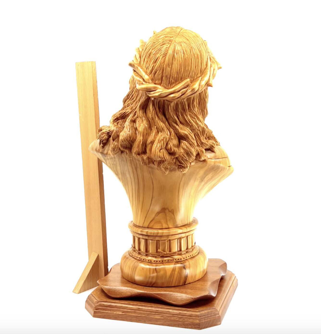 Bust of Jesus Christ, 14.5" Sculpture, Holy Land Olive Wood