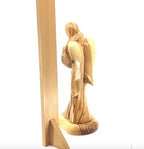 Angel olive wood statue hand carved in Bethlehem, 7.9 inch back view of the olive wood sculpture