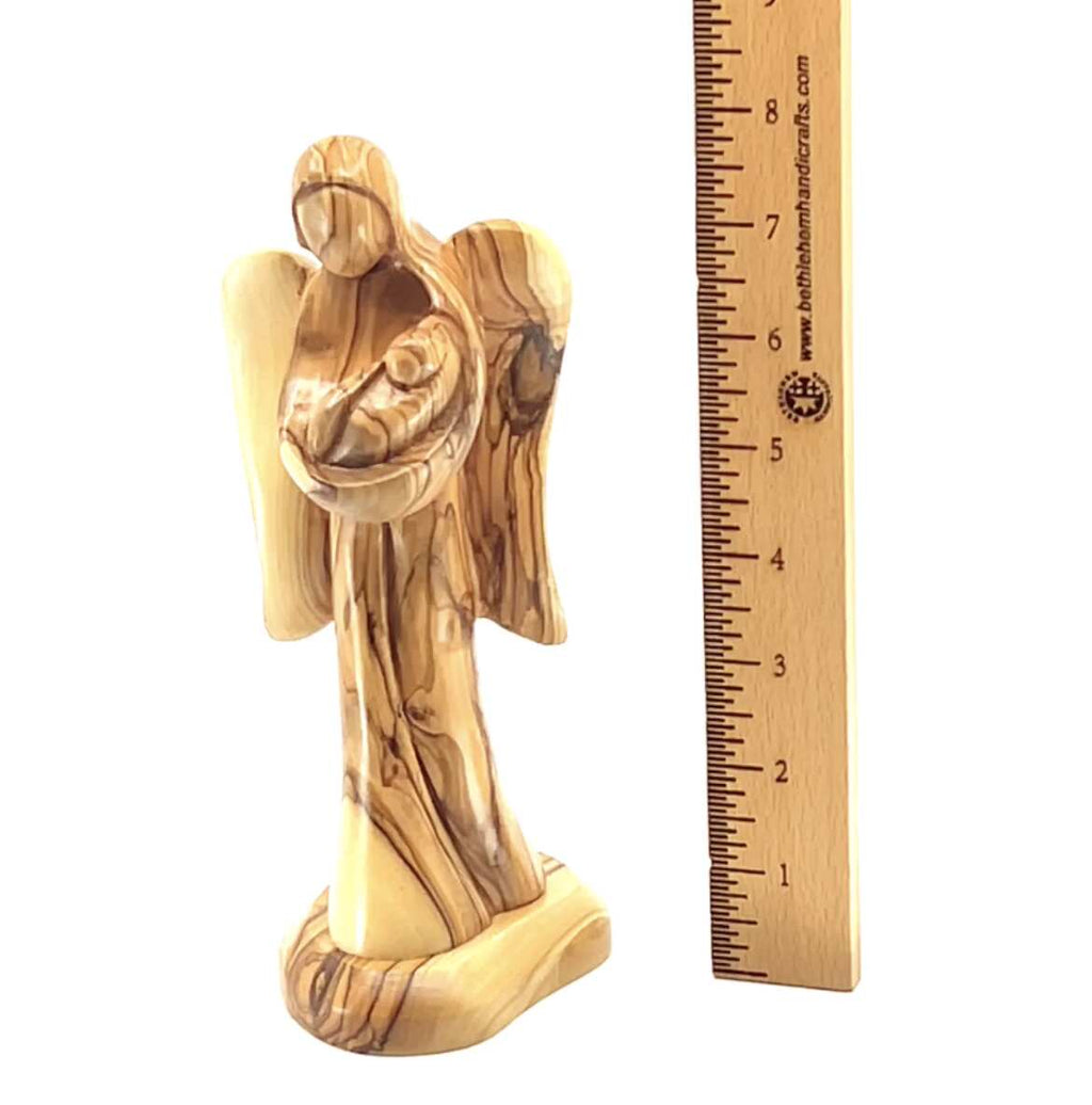 Angel olive wood statue hand carved in Bethlehem, 7.9 inch natural light photo of the piece