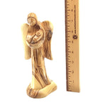 Angel olive wood statue hand carved in Bethlehem, 7.9 inch natural light photo of the piece